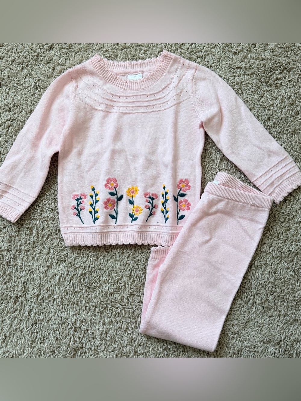 Homegrown by Gymboree Pink Floral Knit Sweater Set Sz 18/24M